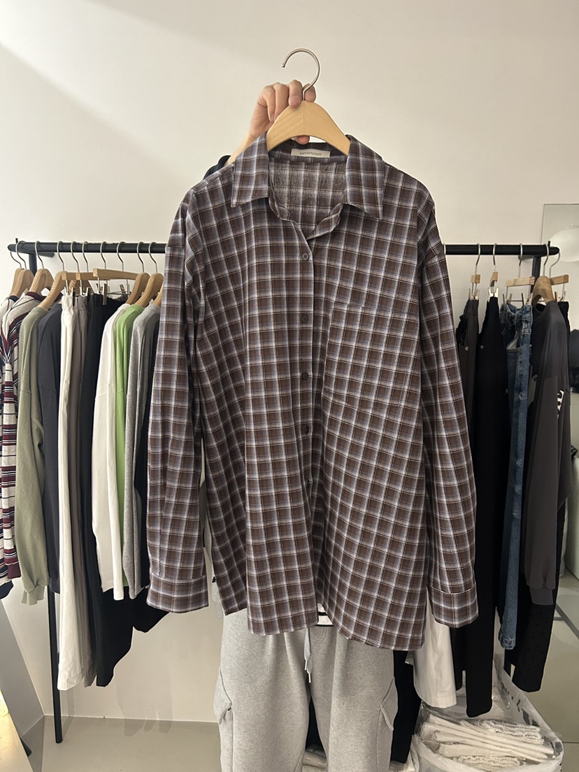 AS THOUGHT韓國直郵女士新款26春季熱賣推薦襯衫蕾絲衫格紋AS THOUGHT襯衫/蕾絲衫圖色1