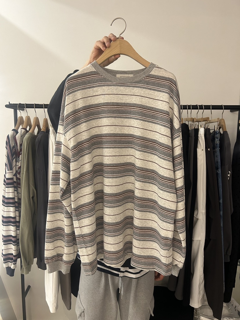 AS THOUGHT東大門直郵女士新品熱賣時尚推薦長袖T恤條紋AS THOUGHT長袖T恤圖色1