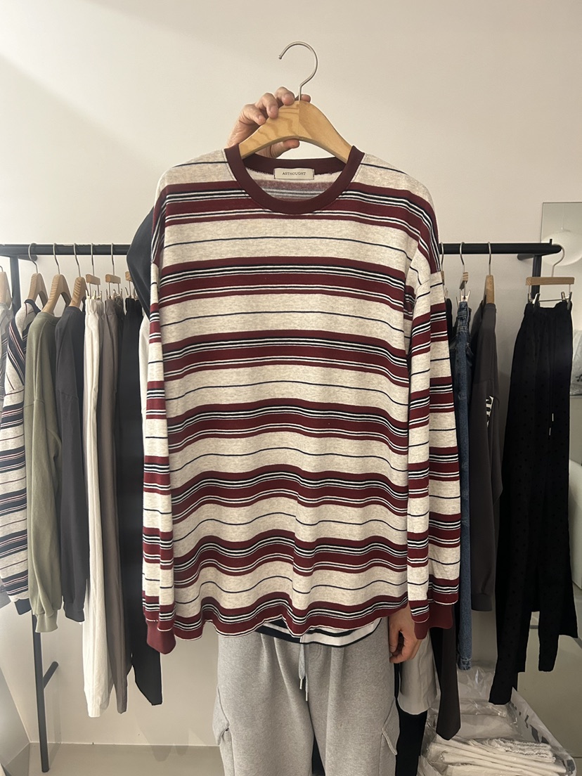 AS THOUGHT東大門直郵女士新品熱賣時尚推薦長袖T恤條紋AS THOUGHT長袖T恤圖色3