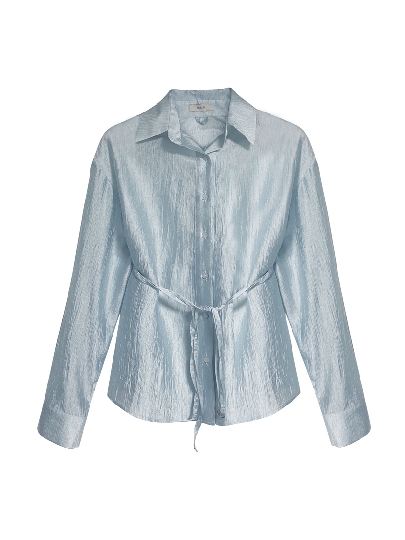 MURREN韓國代購女士新款職業推薦休閑襯衫蕾絲衫透明褶皺MURREN襯衫/蕾絲衫圖色2