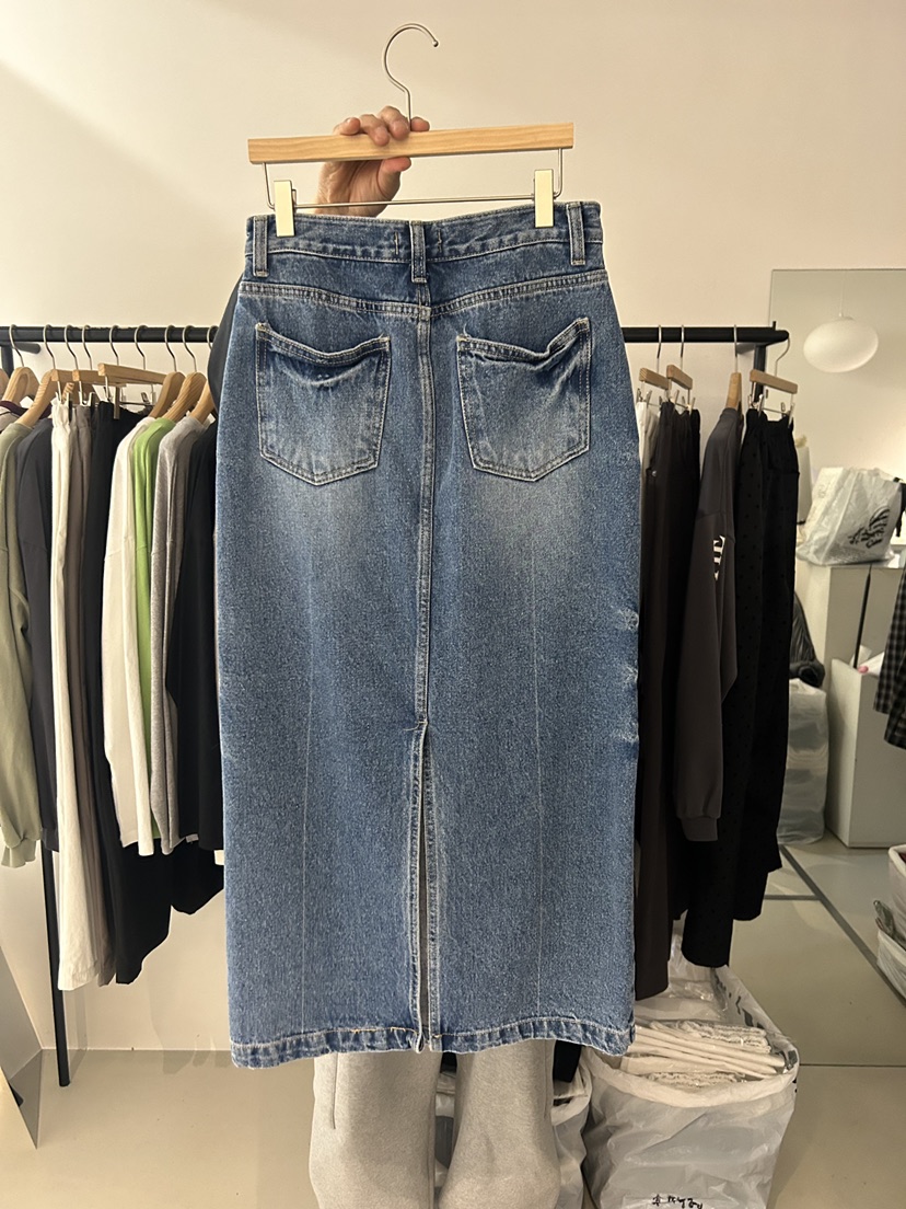 AS THOUGHT韓國直郵女士新款26春季半身裙中短裙直筒牛仔AS THOUGHT半身裙/中短裙