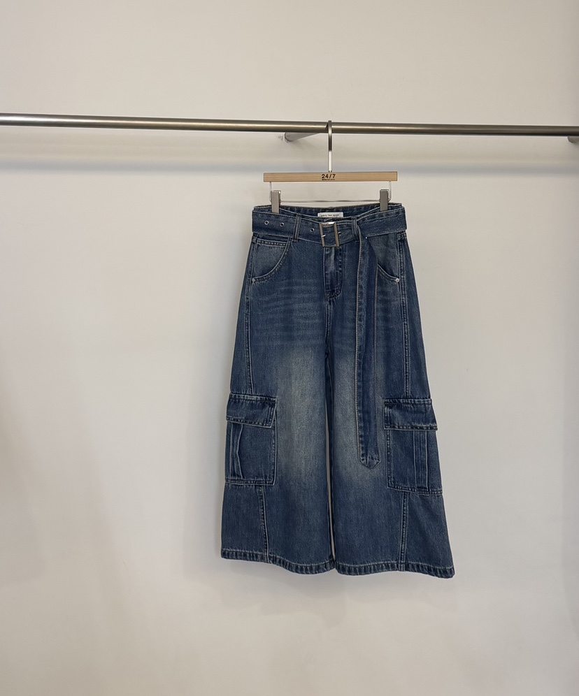 TWENTY FOUR SEVEN24-7韓國直郵女裝新款推薦牛仔褲含腰帶短款TEWNTY FOUR SEVEN24-7牛仔褲