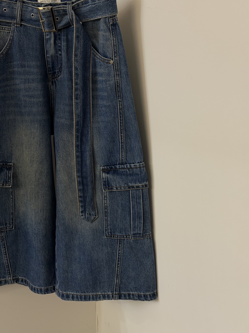 TWENTY FOUR SEVEN24-7韓國直郵女裝新款推薦牛仔褲含腰帶短款TEWNTY FOUR SEVEN24-7牛仔褲