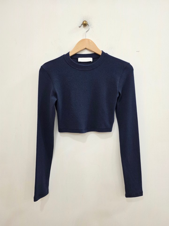 LE MIU東大門實拍女士新品職業休閑人氣長袖T恤羊毛短款LE_MIU長袖T恤圖色14深藍色