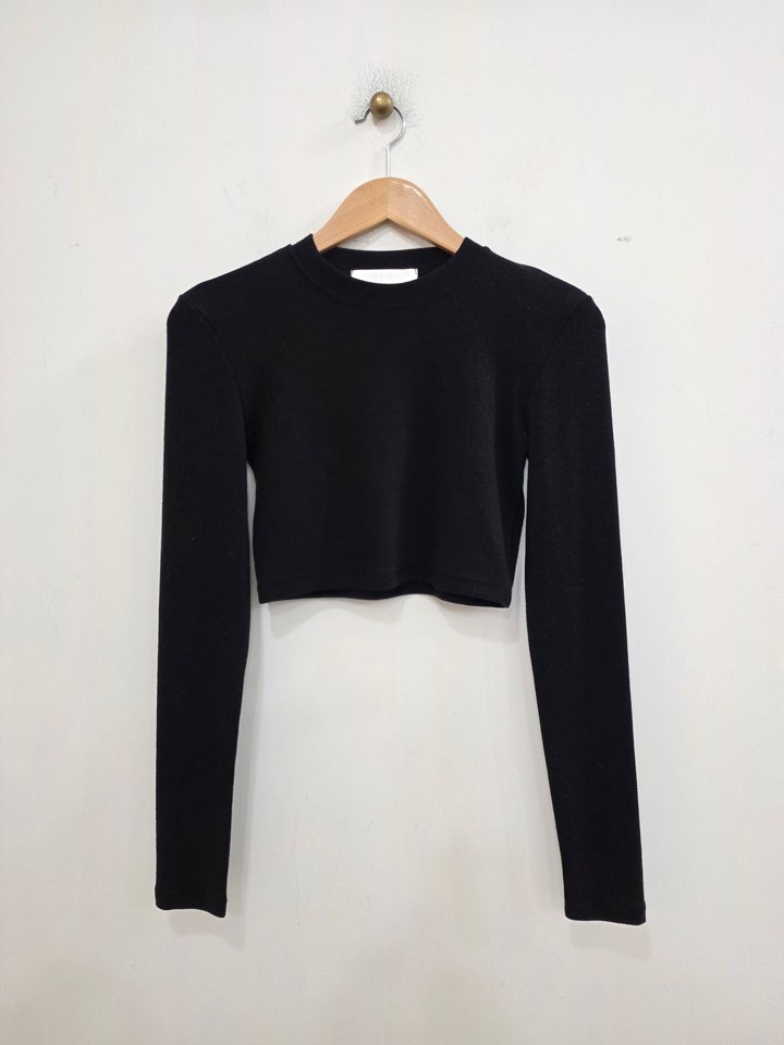 LE MIU東大門實拍女士新品職業休閑人氣長袖T恤羊毛短款LE_MIU長袖T恤圖色19黑色