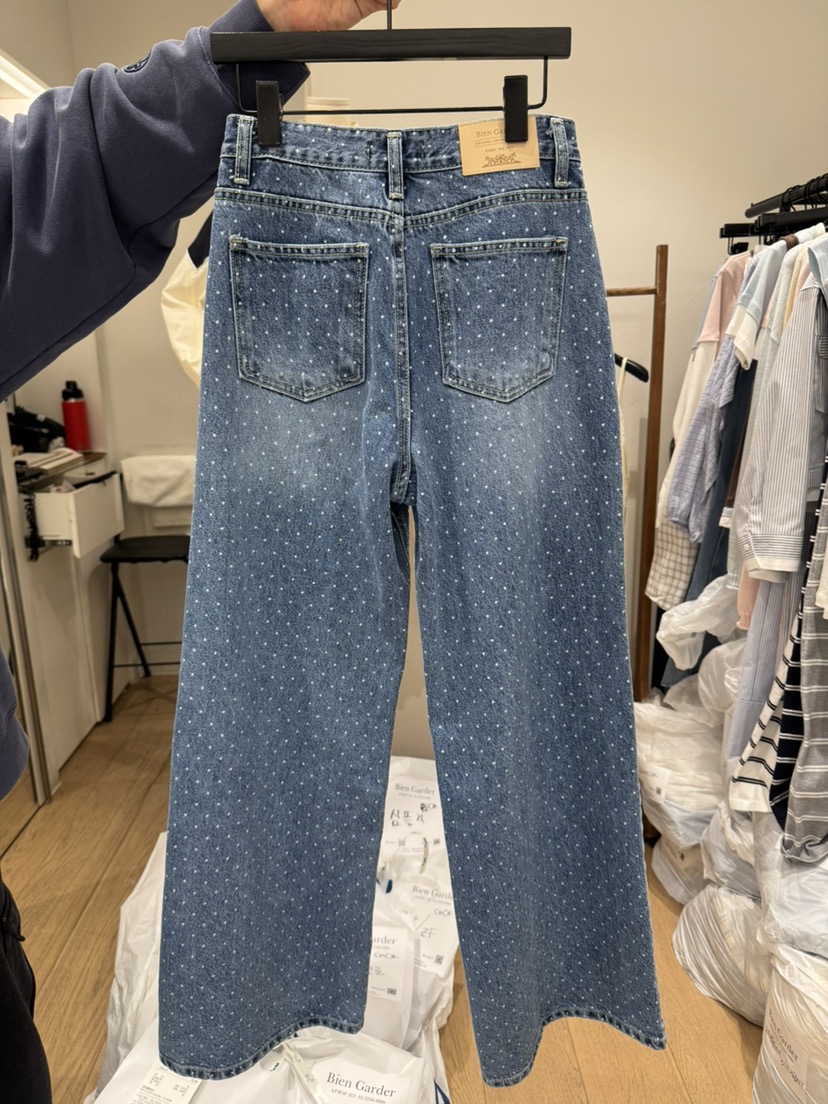 BIEN GARDER東大門代購女裝新款休閑職業牛仔褲圓點牛仔布BIEN GARDER牛仔褲