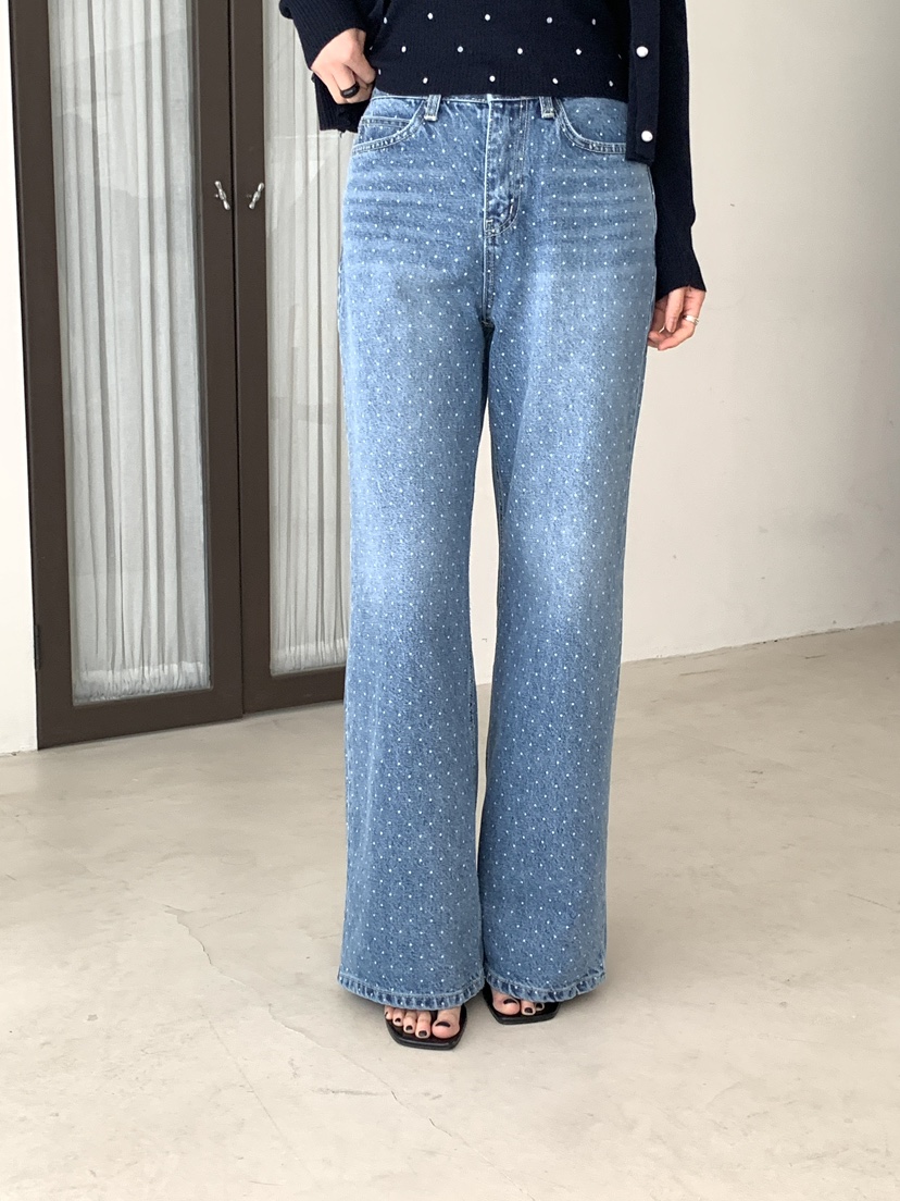 BIEN GARDER東大門代購女裝新款休閑職業牛仔褲圓點牛仔布BIEN GARDER牛仔褲