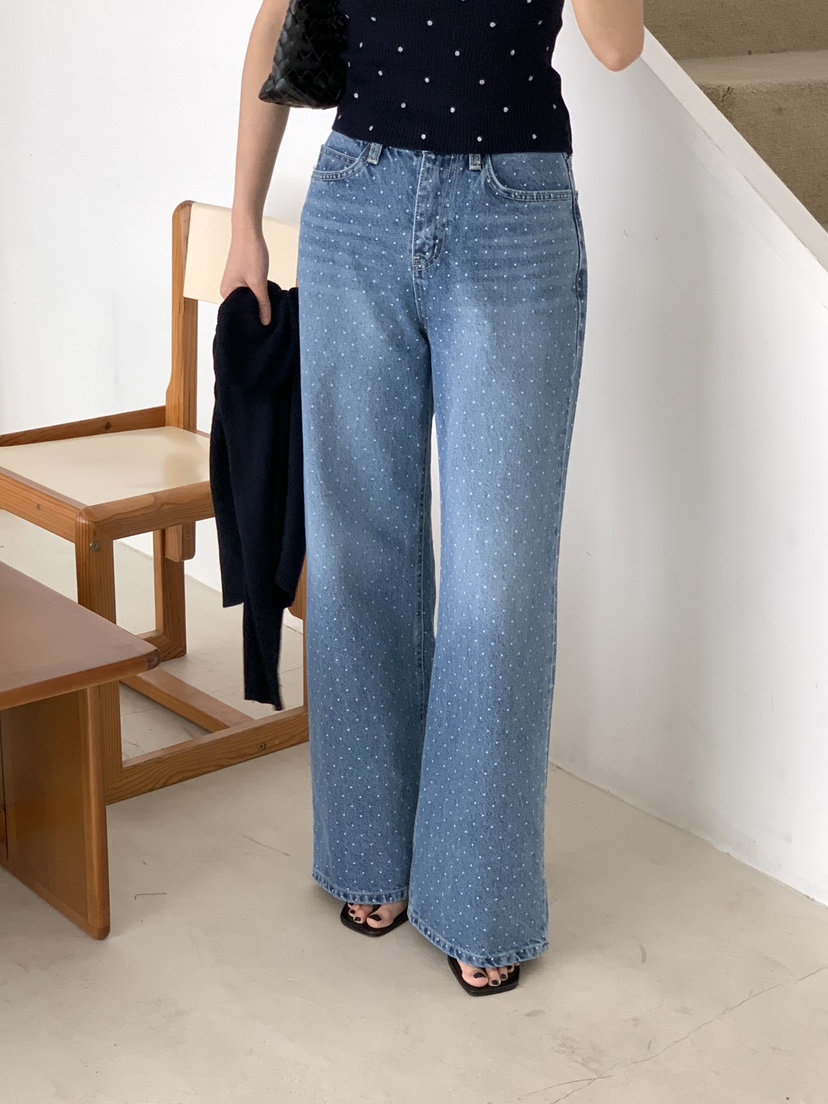 BIEN GARDER東大門代購女裝新款休閑職業牛仔褲圓點牛仔布BIEN GARDER牛仔褲