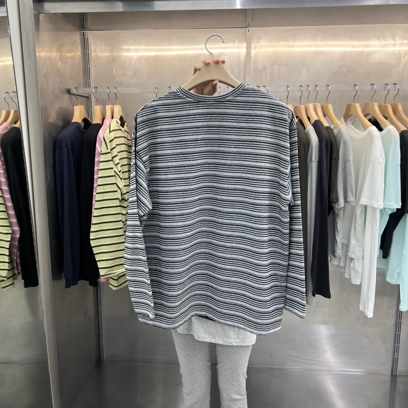 ESSENCE韓國直郵女士新款時尚人氣熱賣真品長袖T恤雙面條紋ESSENCE長袖T恤