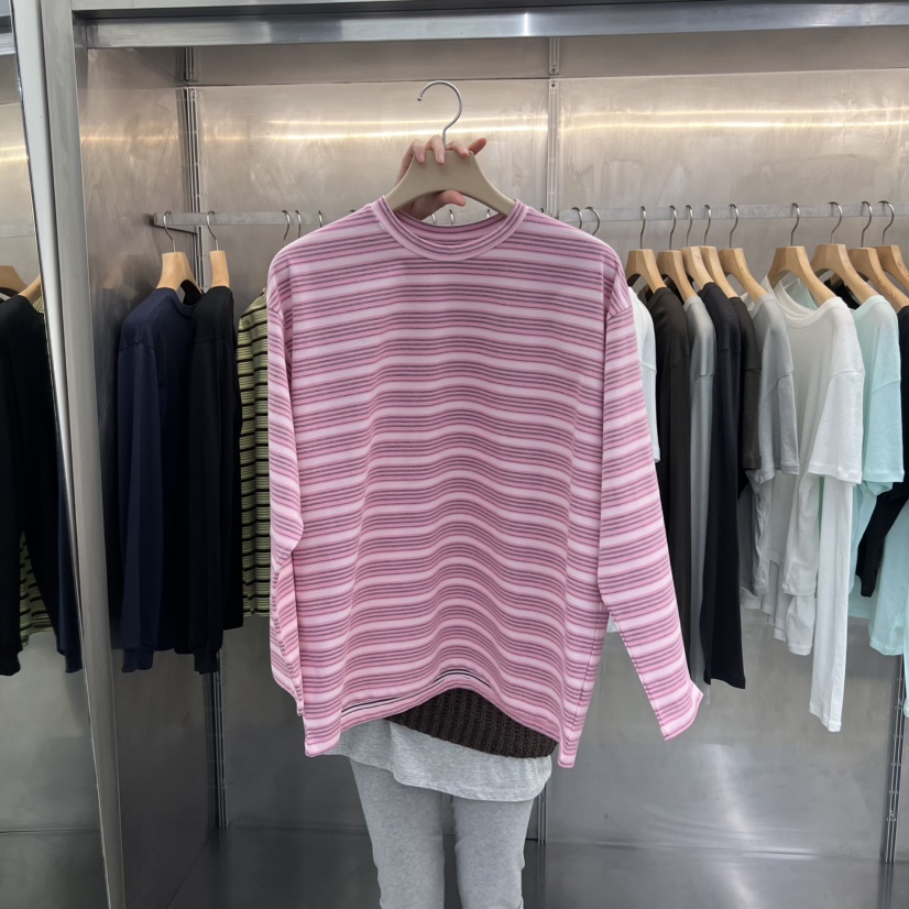 ESSENCE韓國直郵女士新款時尚人氣熱賣真品長袖T恤雙面條紋ESSENCE長袖T恤圖色1