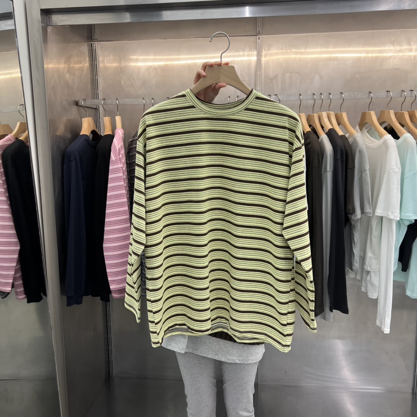 ESSENCE韓國直郵女士新款時尚人氣熱賣真品長袖T恤雙面條紋ESSENCE長袖T恤圖色2