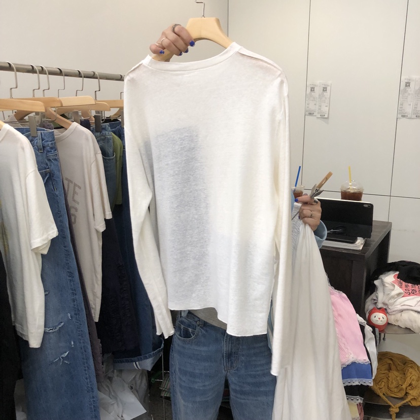 DOHWAJI韓國代購女裝新品時尚真品人氣推薦職業長袖T恤亞麻DOHWAJI長袖T恤