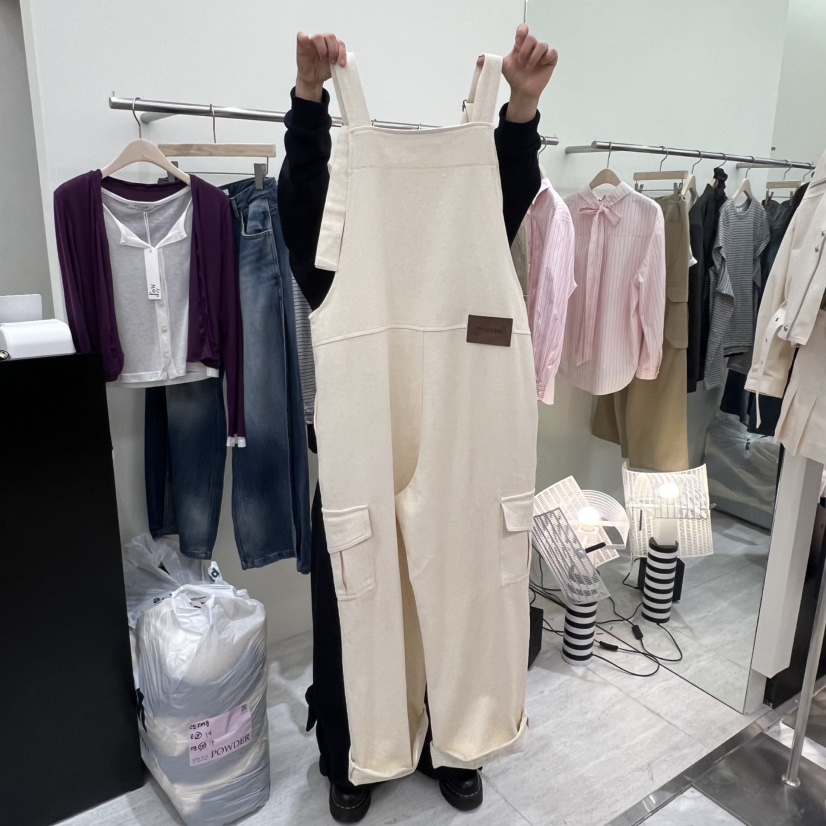 POWDER韓國代購女士新品時尚熱賣26春夏背帶褲不含內搭棉質POWDER背帶褲