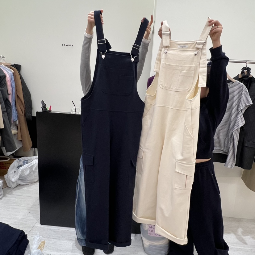 POWDER韓國代購女士新品時尚熱賣26春夏背帶褲不含內搭棉質POWDER背帶褲