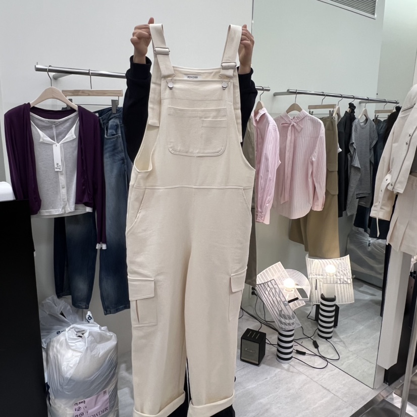 POWDER韓國代購女士新品時尚熱賣26春夏背帶褲不含內搭棉質POWDER背帶褲圖色1