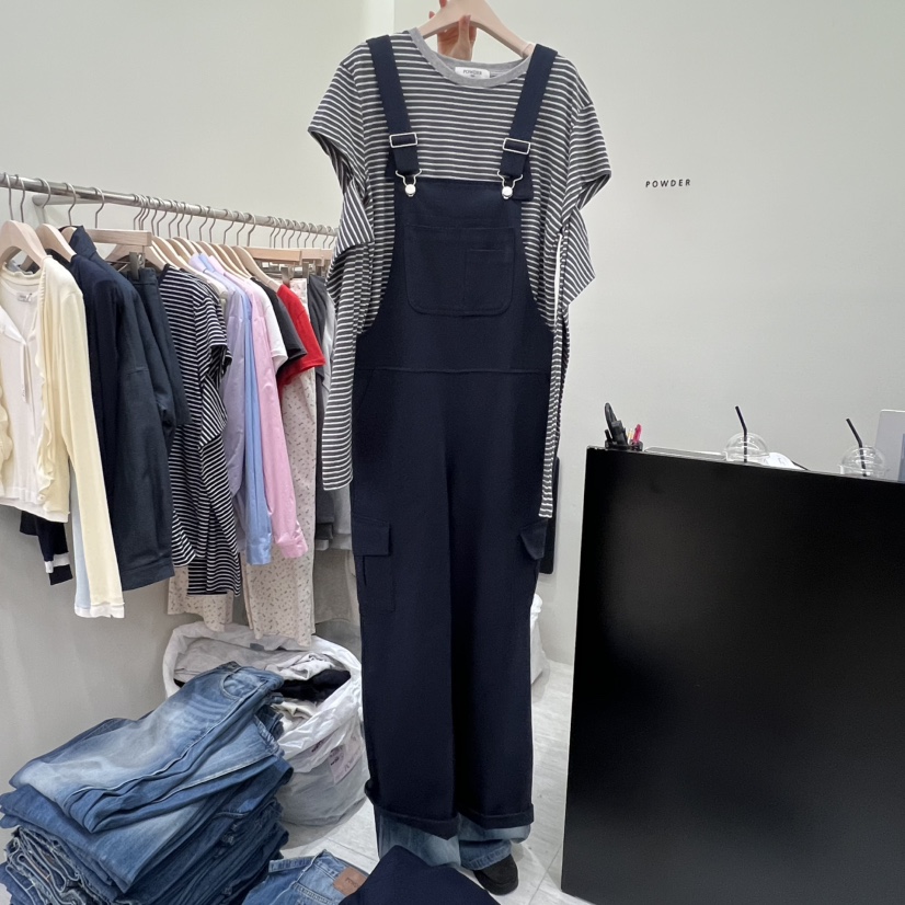 POWDER韓國代購女士新品時尚熱賣26春夏背帶褲不含內搭棉質POWDER背帶褲圖色2