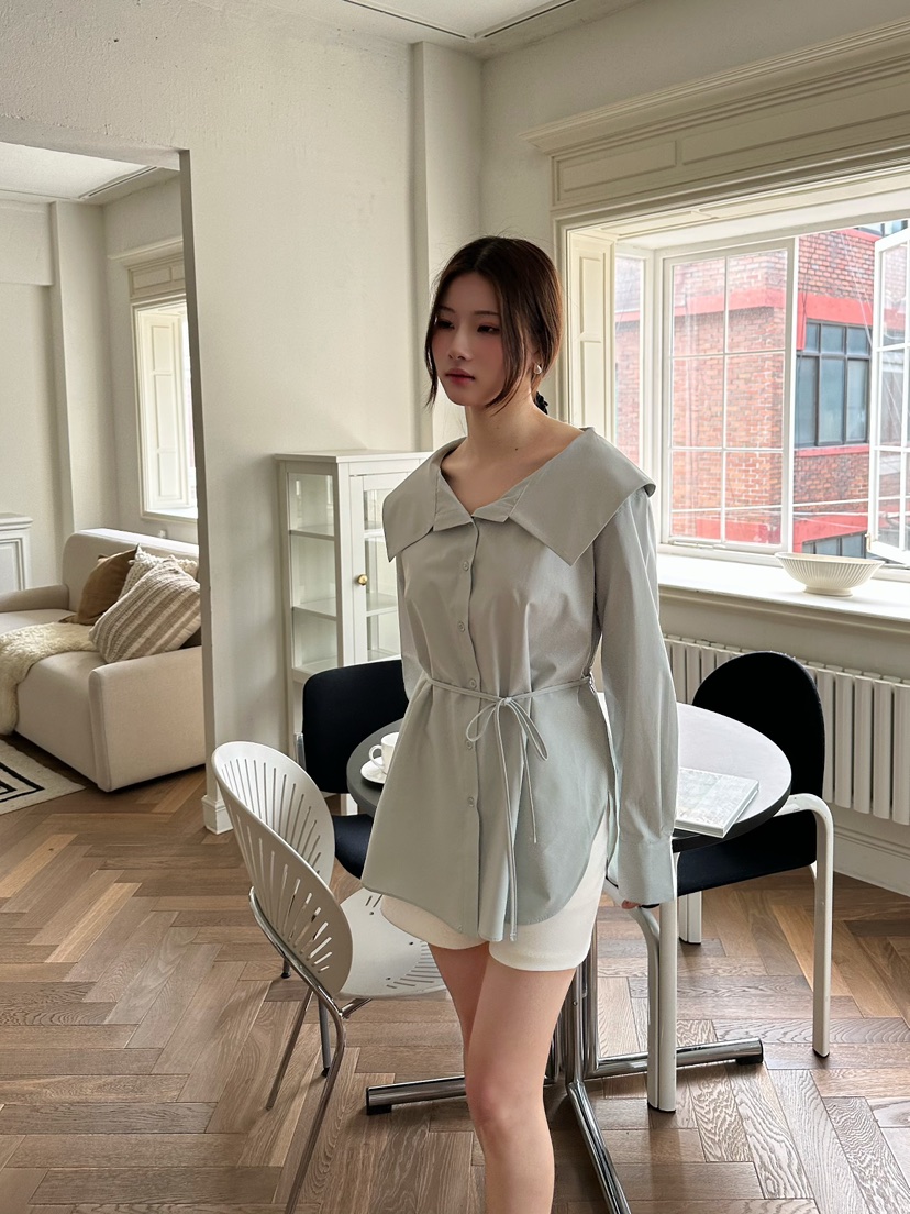 2ND GATE韓國代購女裝新款熱賣26春夏人氣襯衫蕾絲衫含腰繩2ND GATE襯衫/蕾絲衫