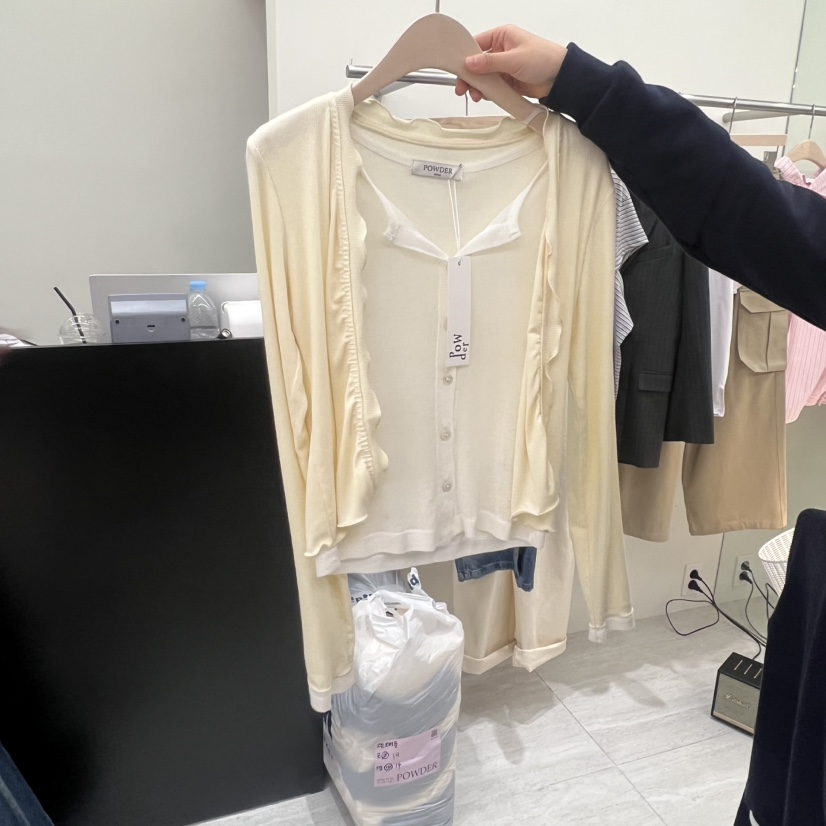 POWDER東大門實拍女裝新品職業人氣推薦長袖T恤假兩件開衫POWDER長袖T恤圖色4