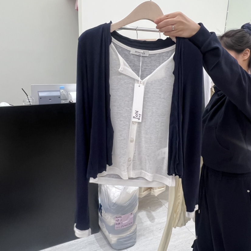 POWDER東大門實拍女裝新品職業人氣推薦長袖T恤假兩件開衫POWDER長袖T恤圖色5