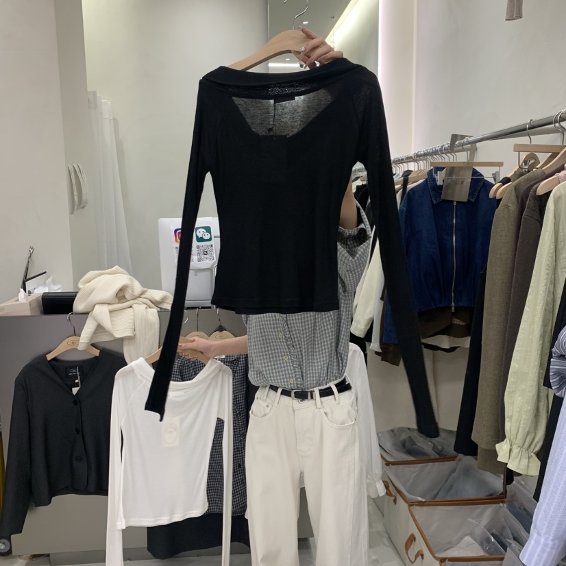 TAKE YOUE TIME東大門直郵女士新款時尚26春夏長袖T恤露肩TAKE YOUE TIME長袖T恤