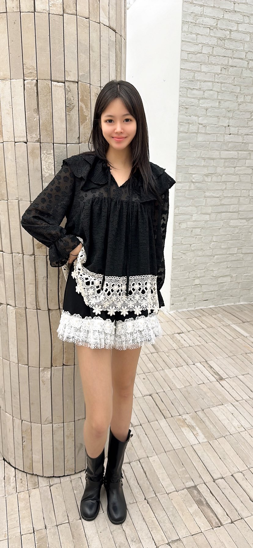 YARD東大門代購女士新品熱賣襯衫蕾絲衫不含項鏈荷葉邊雪紡雙層YARD襯衫/蕾絲衫