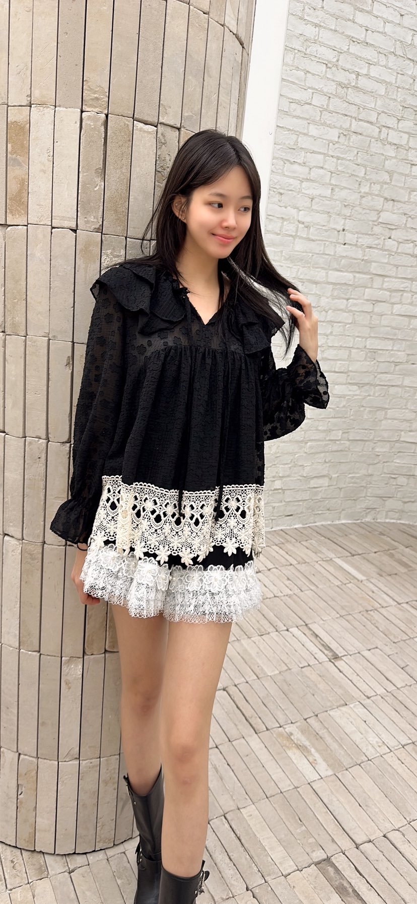 YARD東大門代購女士新品熱賣襯衫蕾絲衫不含項鏈荷葉邊雪紡雙層YARD襯衫/蕾絲衫