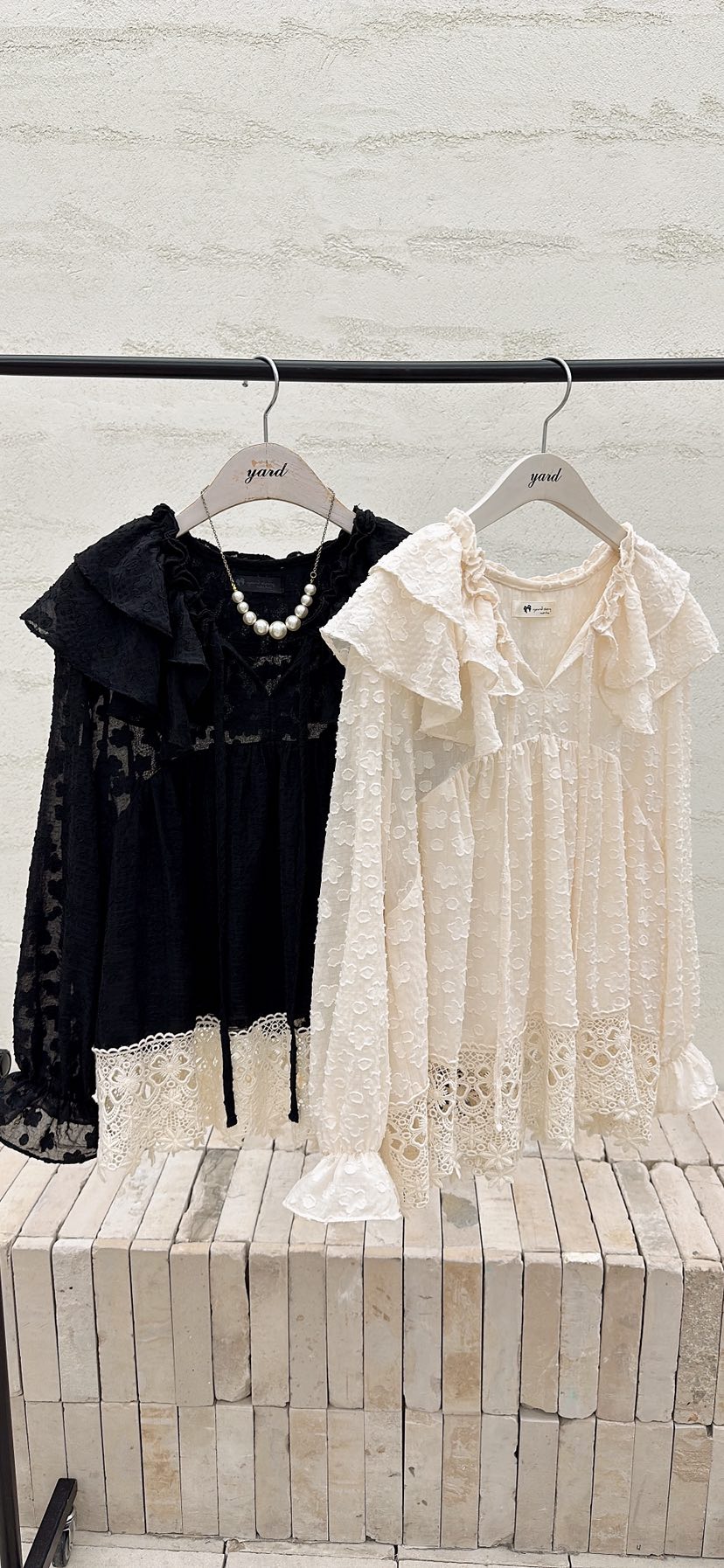 YARD東大門代購女士新品熱賣襯衫蕾絲衫不含項鏈荷葉邊雪紡雙層YARD襯衫/蕾絲衫
