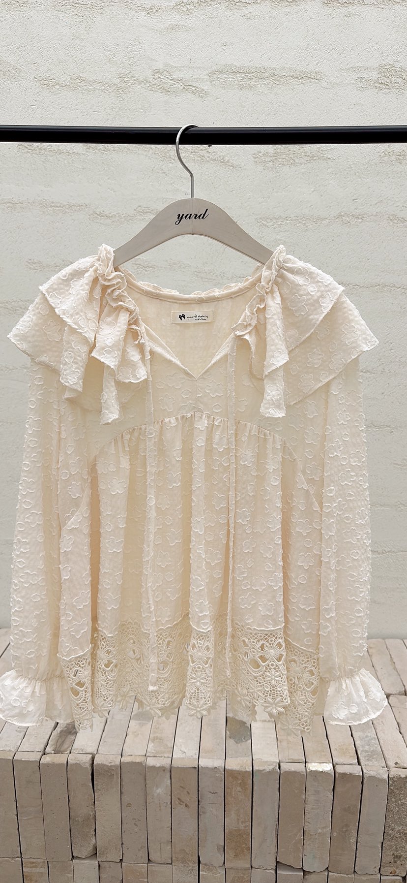 YARD東大門代購女士新品熱賣襯衫蕾絲衫不含項鏈荷葉邊雪紡雙層YARD襯衫/蕾絲衫圖色1