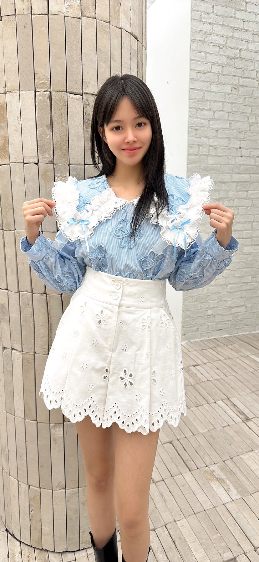 YARD東大門直郵女士新款人氣真品襯衫蕾絲衫刺繡條紋繡花YARD襯衫/蕾絲衫