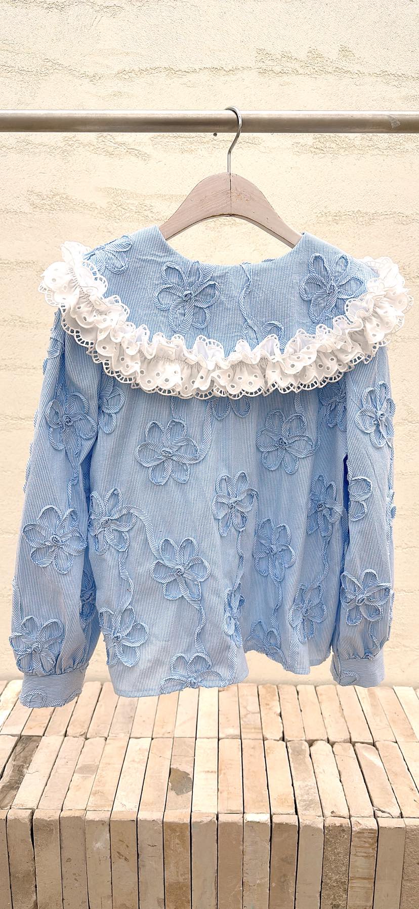 YARD東大門直郵女士新款人氣真品襯衫蕾絲衫刺繡條紋繡花YARD襯衫/蕾絲衫