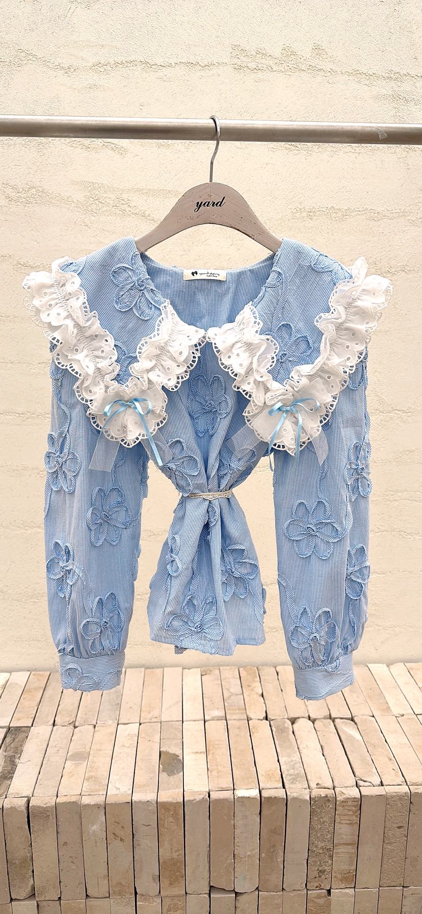 YARD東大門直郵女士新款人氣真品襯衫蕾絲衫刺繡條紋繡花YARD襯衫/蕾絲衫圖色1