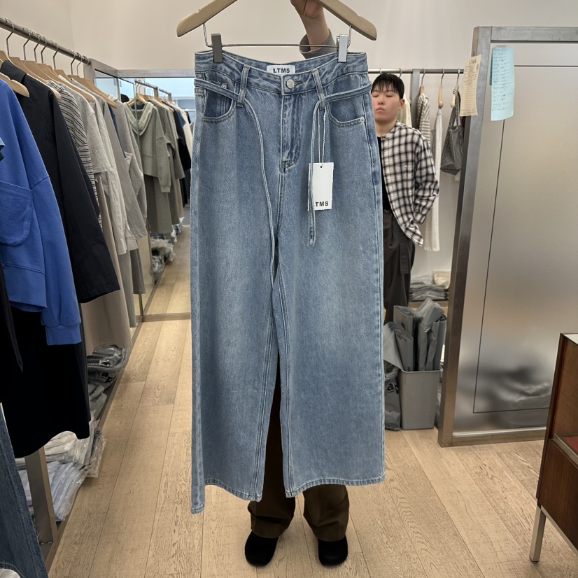 LTMS東大門代購女裝新款真品人氣職業休閑熱賣牛仔褲含腰繩LTMS牛仔褲圖色1