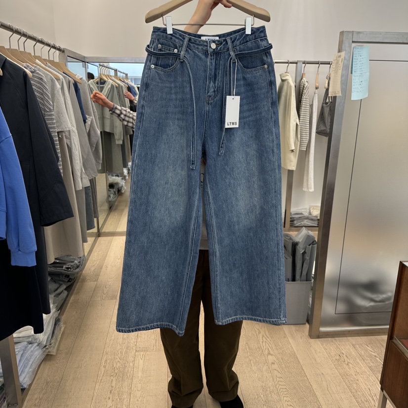 LTMS東大門代購女裝新款真品人氣職業休閑熱賣牛仔褲含腰繩LTMS牛仔褲圖色2