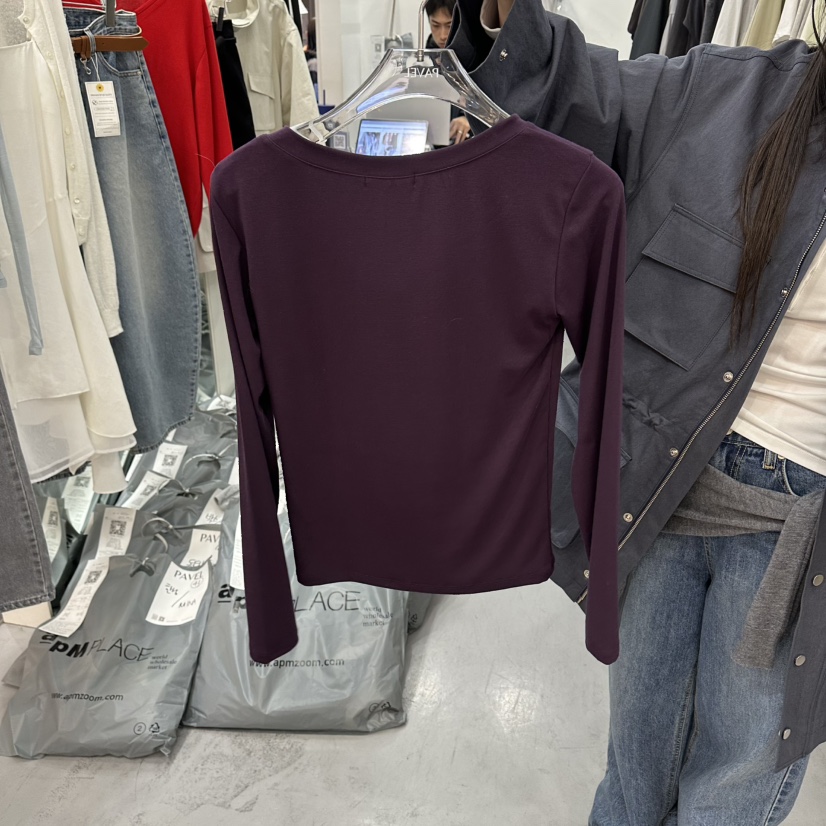 PAVEL韓國代購女士新款26春夏休閑人氣職業時尚長袖T恤V領PAVEL長袖T恤