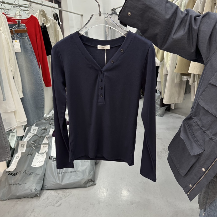 PAVEL韓國代購女士新款26春夏休閑人氣職業時尚長袖T恤V領PAVEL長袖T恤圖色3