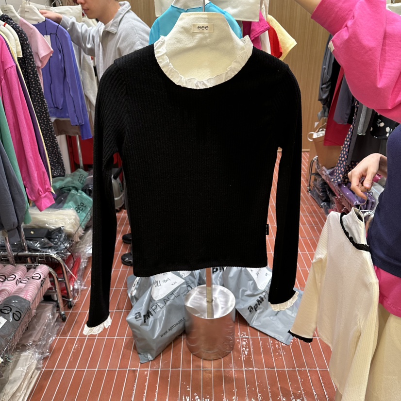 E/E/E東大門實拍女士新款真品職業推薦時尚長袖T恤蕾絲E/E/E長袖T恤圖色2