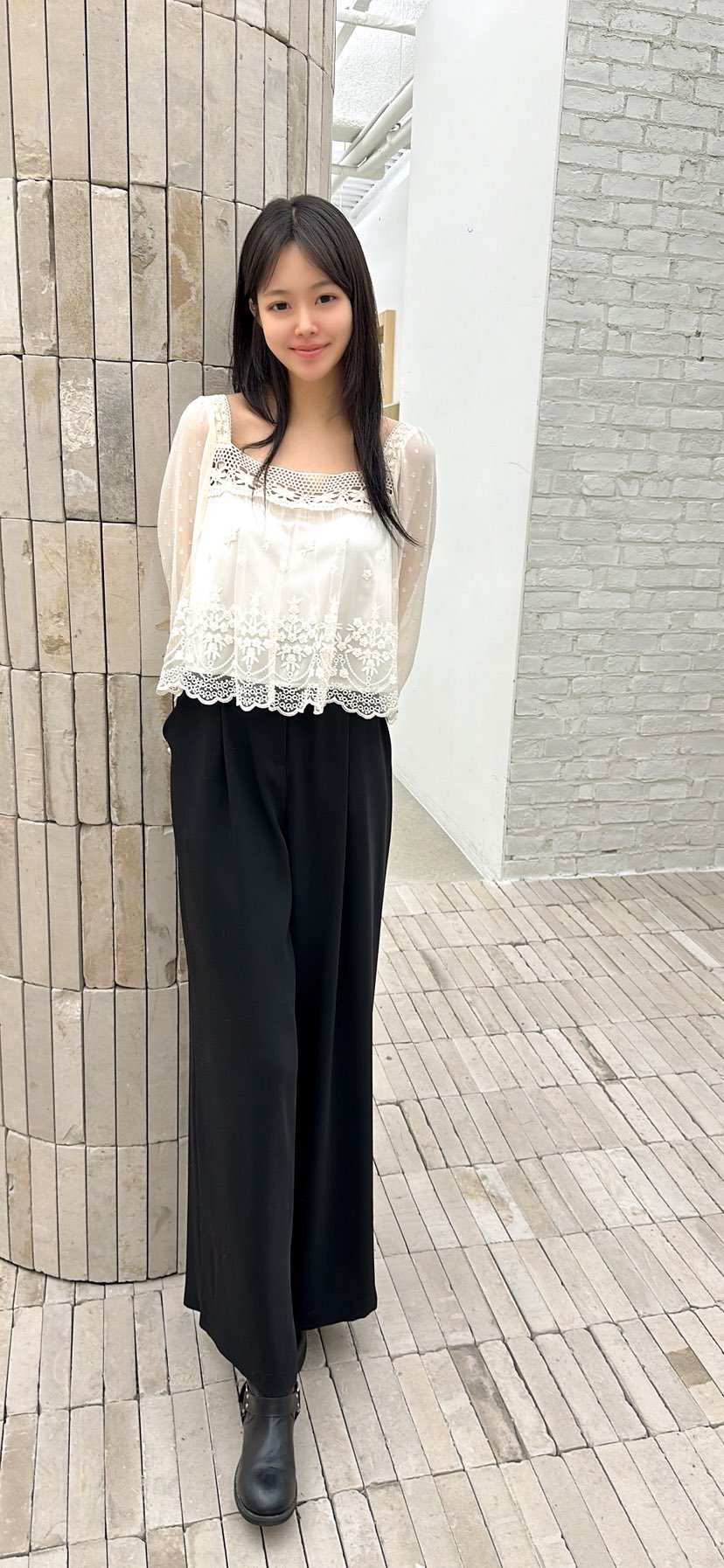 YARD韓國直郵女裝新款時尚人氣襯衫蕾絲衫不含項鏈羊毛刺繡YARD襯衫/蕾絲衫