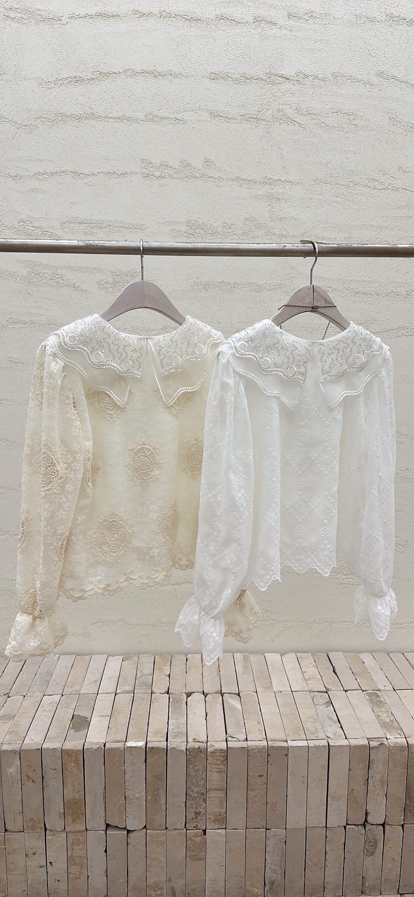 YARD韓國代購女裝新品時尚人氣襯衫蕾絲衫不含項鏈刺繡雙層YARD襯衫/蕾絲衫