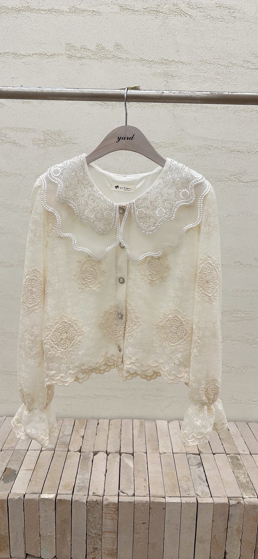 YARD韓國代購女裝新品時尚人氣襯衫蕾絲衫不含項鏈刺繡雙層YARD襯衫/蕾絲衫圖色2
