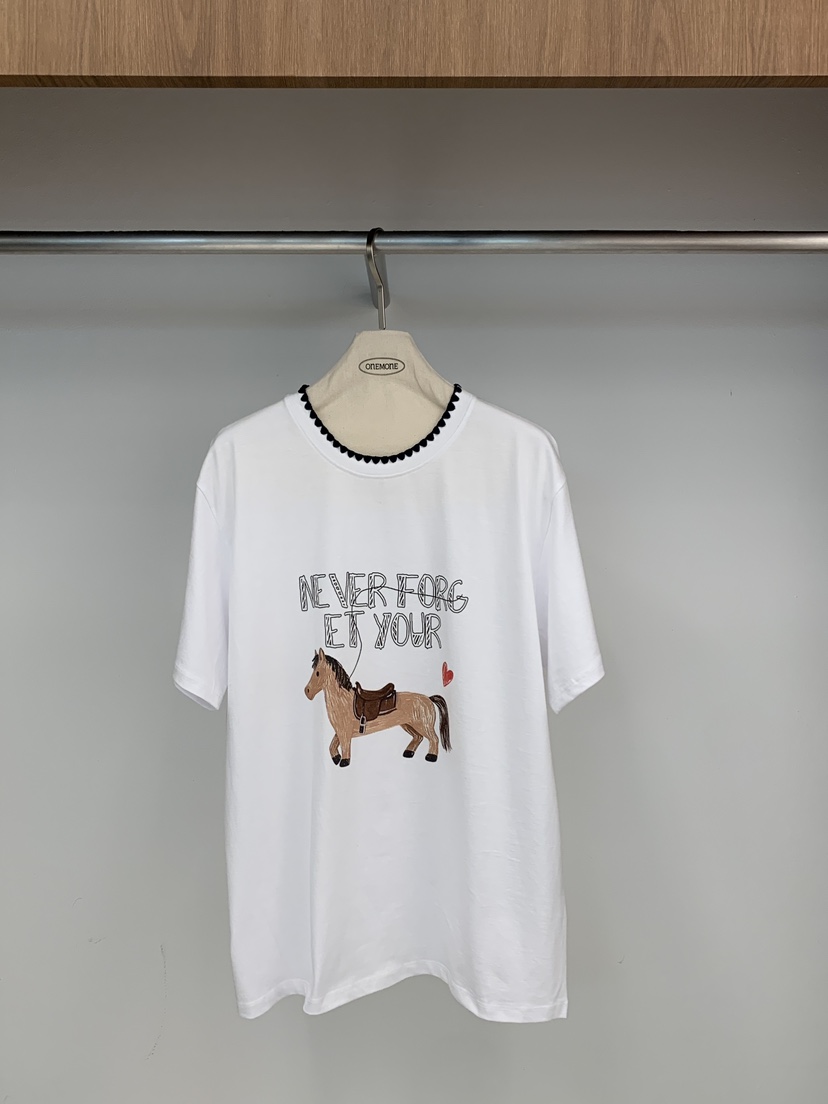 ONE MONE韓國直郵女士新品休閑人氣時尚26春夏真品熱賣T恤ONE MONET恤圖色1