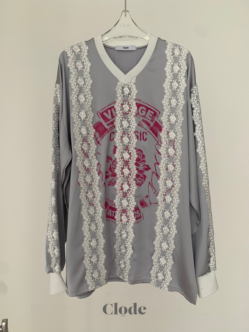 CLODE韓國代購女士新款人氣真品熱賣休閑長袖T恤蕾絲緞面CLODE長袖T恤圖色2