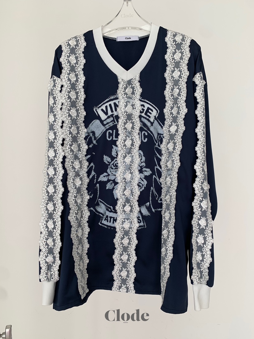 CLODE韓國代購女士新款人氣真品熱賣休閑長袖T恤蕾絲緞面CLODE長袖T恤圖色4