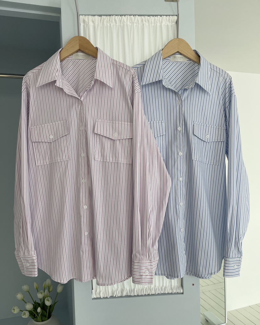 MINIQUEENS東大門直郵女裝新款真品26春夏襯衫蕾絲衫條紋MINIQUEENS襯衫/蕾絲衫