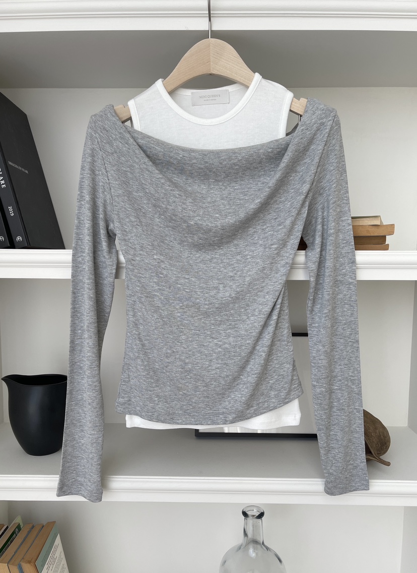 MINIQUEENS東大門直郵女士新品真品人氣時尚長袖T恤假兩件MINIQUEENS長袖T恤圖色2