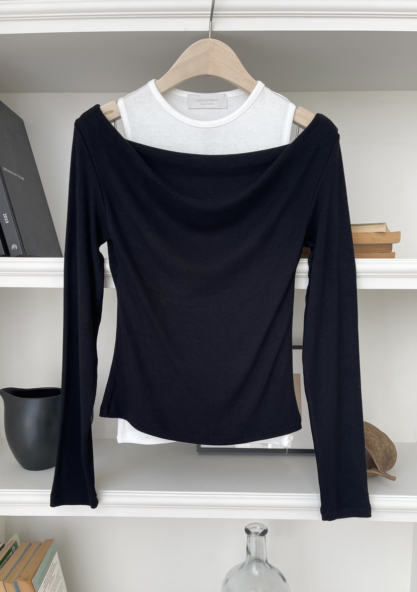 MINIQUEENS東大門直郵女士新品真品人氣時尚長袖T恤假兩件MINIQUEENS長袖T恤圖色3