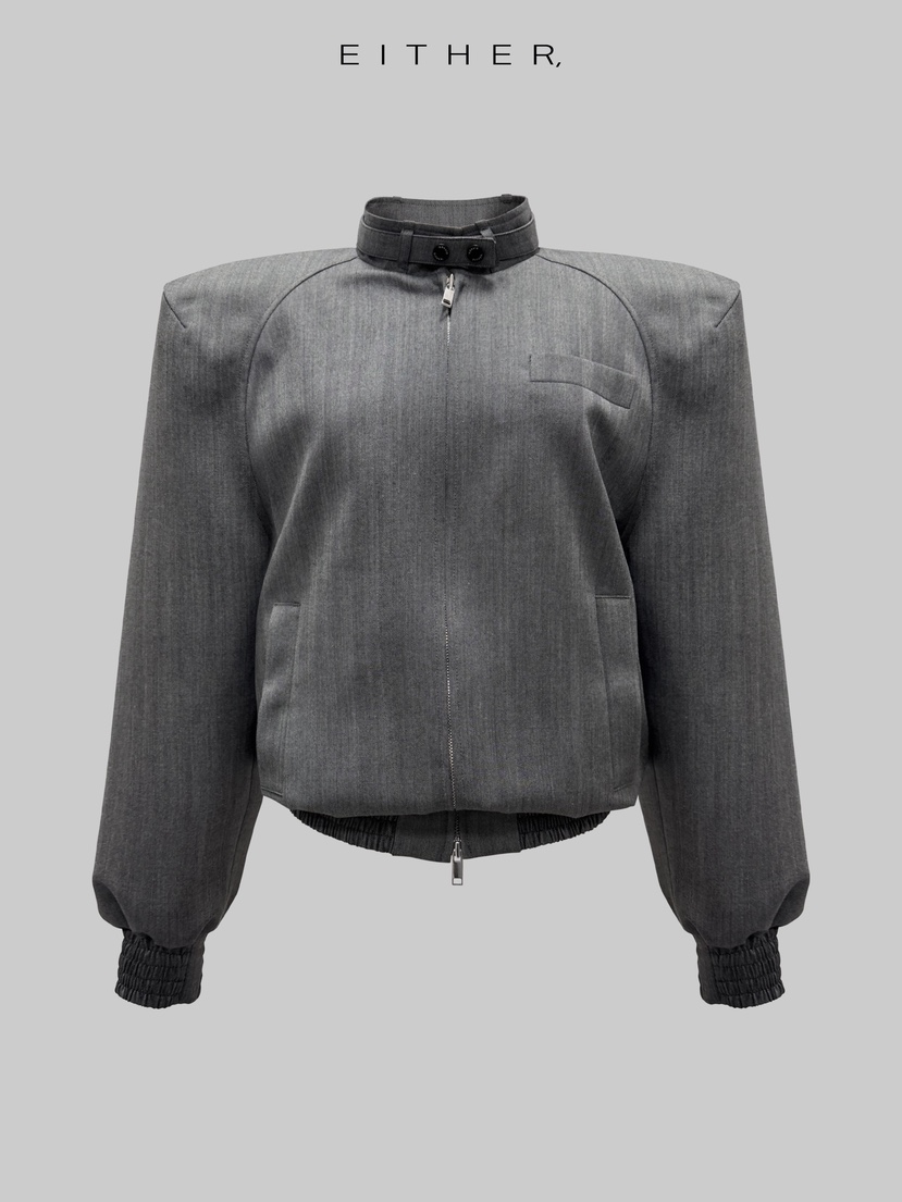 EITHER東大門直郵女裝新款熱賣26春夏職業夾克羊毛人字紋EITHER夾克圖色1
