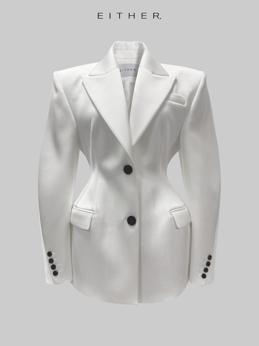 EITHER東大門代購女士新品休閑人氣職業熱賣夾克單排扣緞面EITHER夾克圖色1