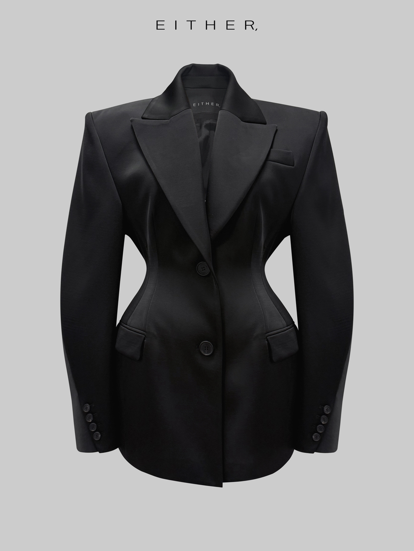 EITHER東大門代購女士新品休閑人氣職業熱賣夾克單排扣緞面EITHER夾克圖色2