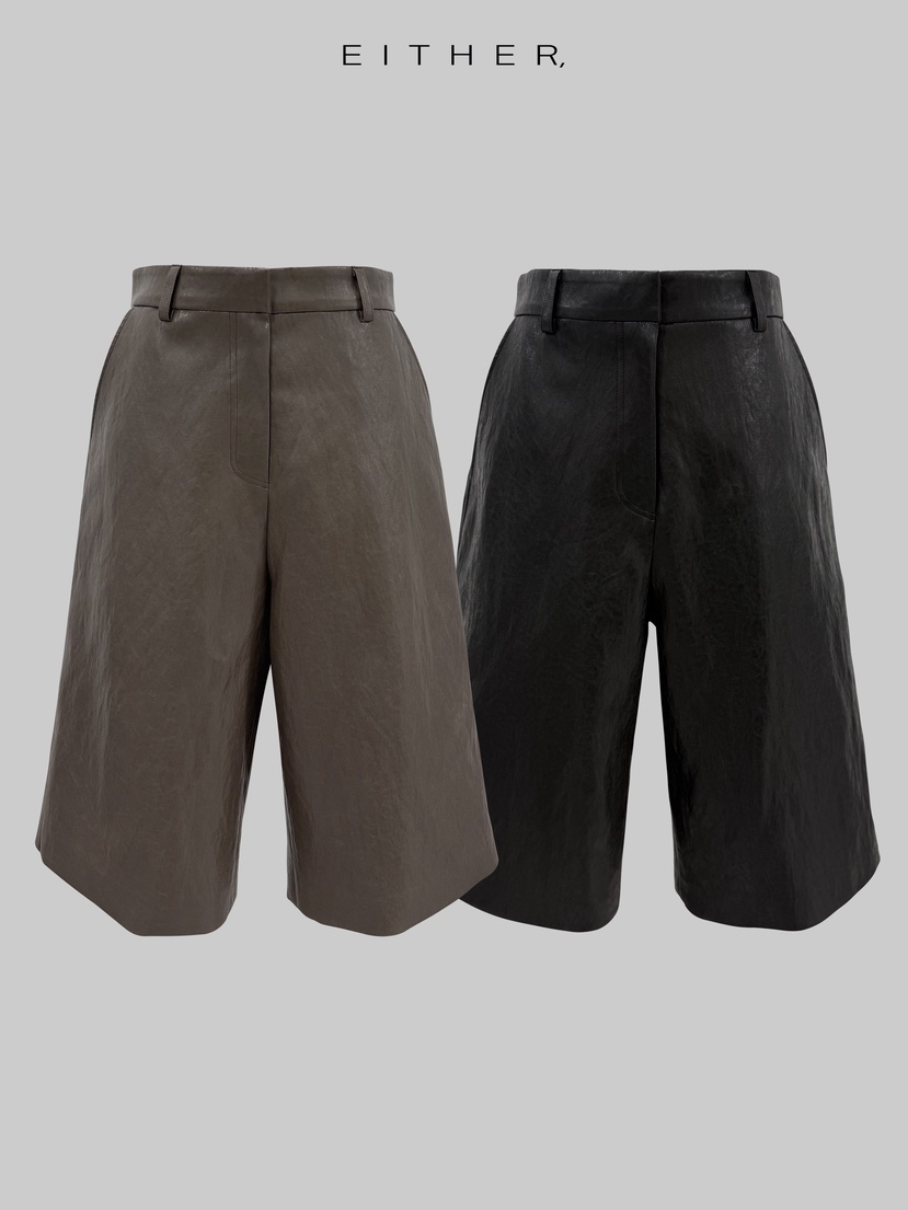 EITHER韓國代購女士新款職業推薦真品休閑26春夏短褲皮革EITHER短褲