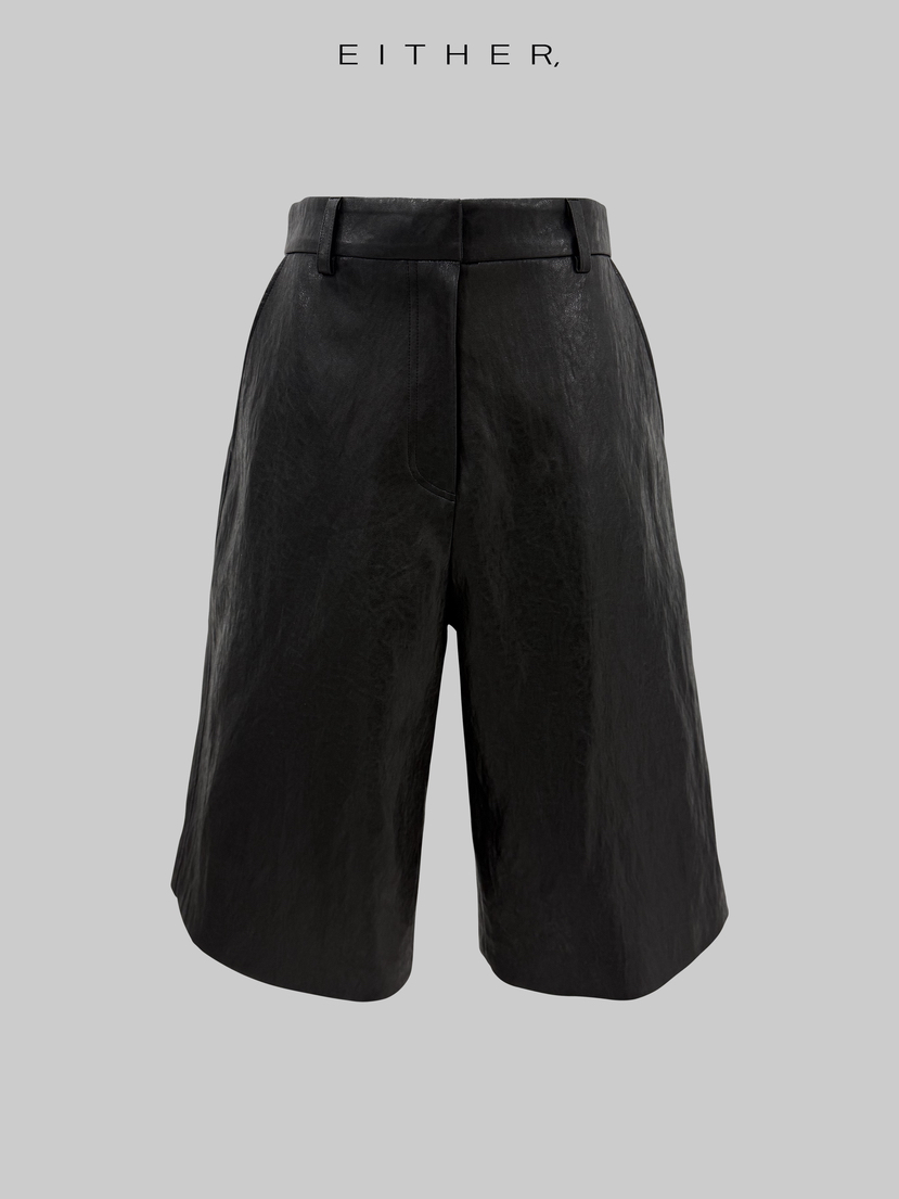 EITHER韓國代購女士新款職業推薦真品休閑26春夏短褲皮革EITHER短褲圖色2